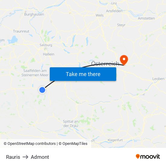 Rauris to Admont map