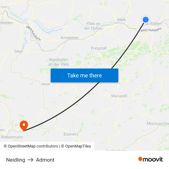 Neidling to Admont map