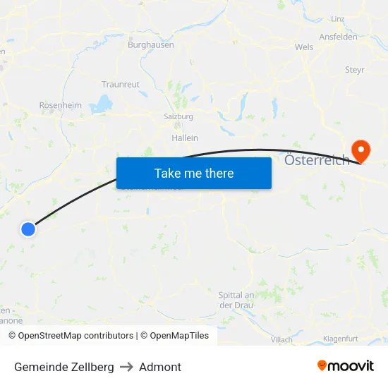 Gemeinde Zellberg to Admont map