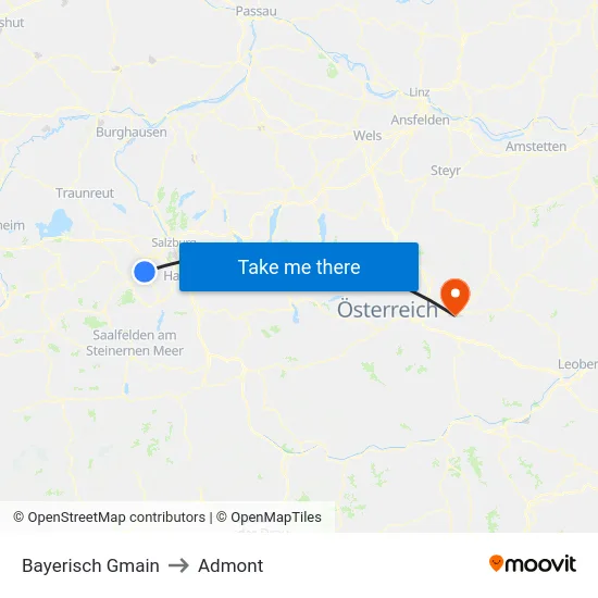 Bayerisch Gmain to Admont map
