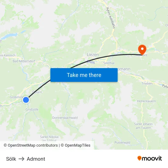 Sölk to Admont map