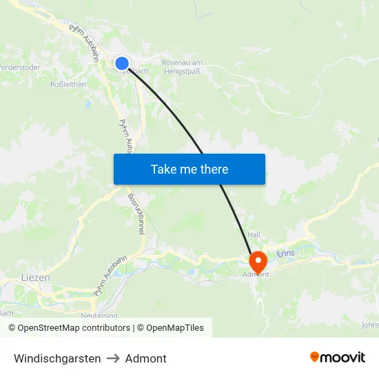 Windischgarsten to Admont map