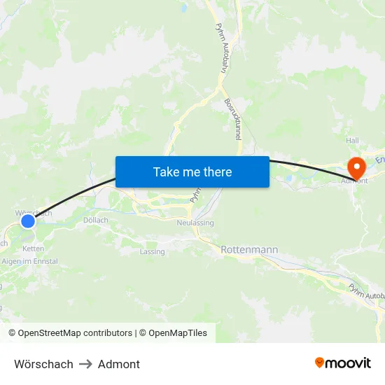 Wörschach to Admont map