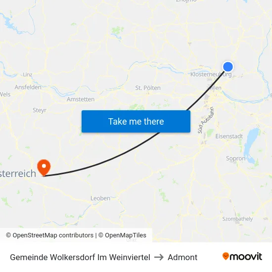 Gemeinde Wolkersdorf Im Weinviertel to Admont map