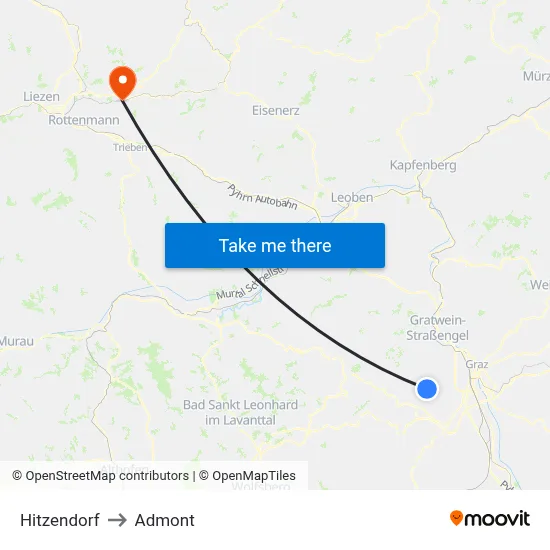 Hitzendorf to Admont map