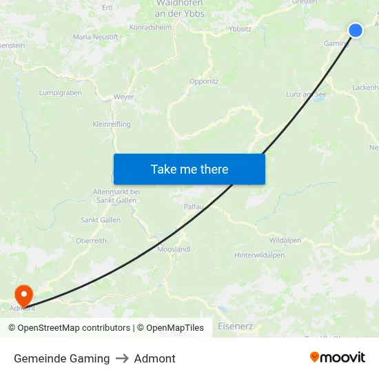 Gemeinde Gaming to Admont map