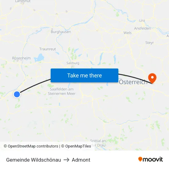 Gemeinde Wildschönau to Admont map