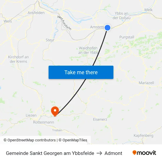 Gemeinde Sankt Georgen am Ybbsfelde to Admont map