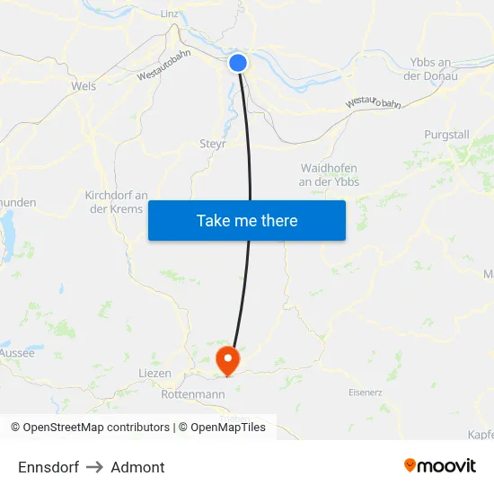 Ennsdorf to Admont map