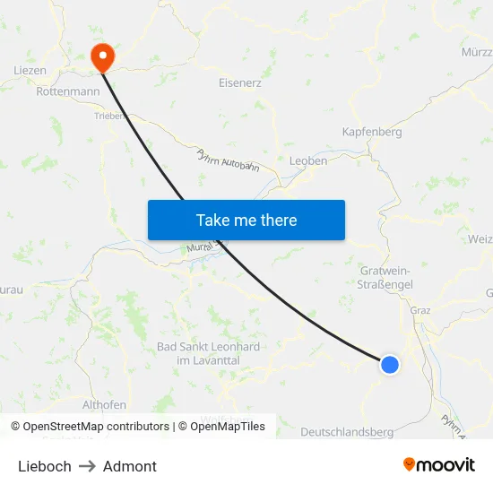 Lieboch to Admont map