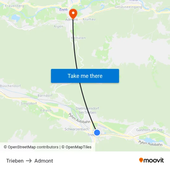 Trieben to Admont map