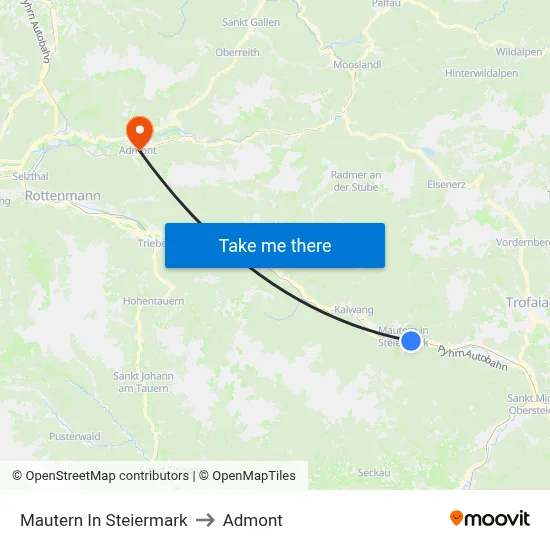 Mautern In Steiermark to Admont map