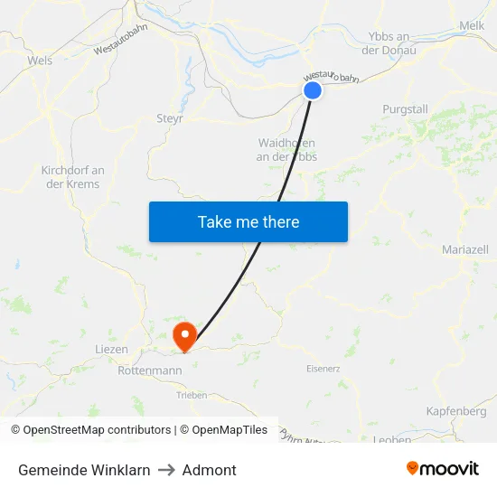 Gemeinde Winklarn to Admont map