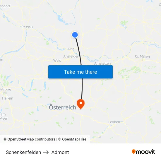 Schenkenfelden to Admont map