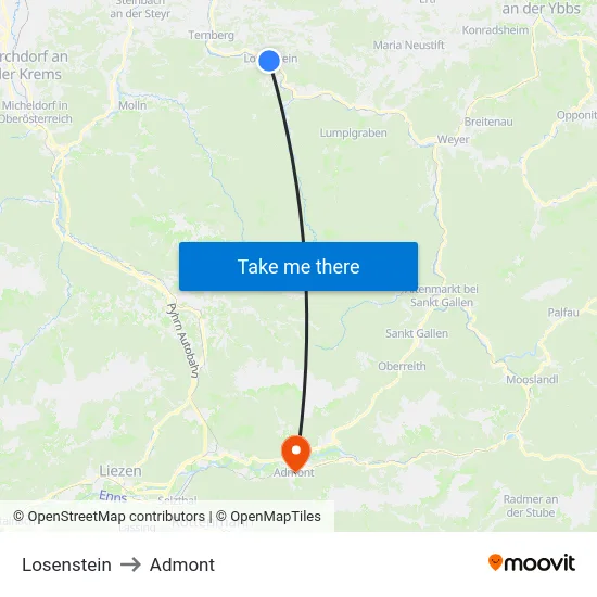 Losenstein to Admont map