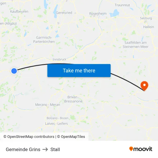 Gemeinde Grins to Stall map