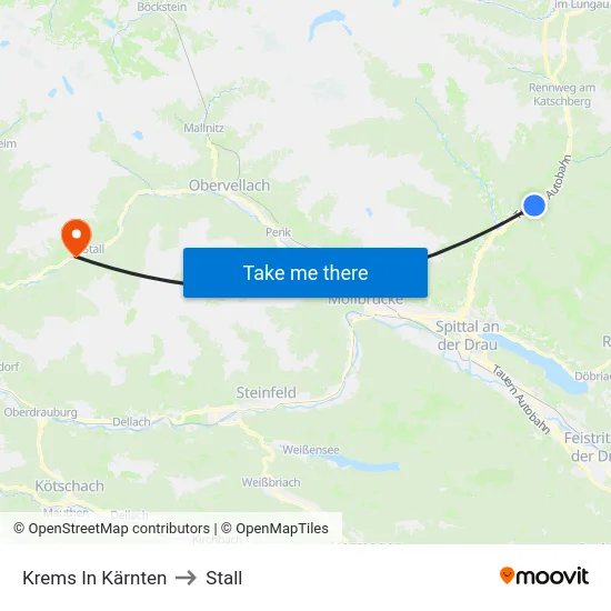 Krems In Kärnten to Stall map