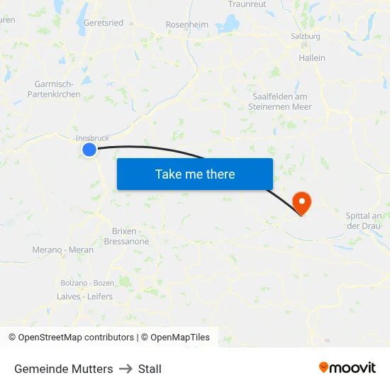 Gemeinde Mutters to Stall map