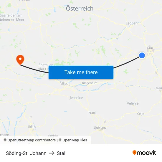 Söding-St. Johann to Stall map