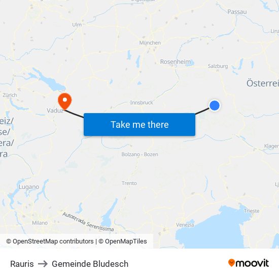 Rauris to Gemeinde Bludesch map