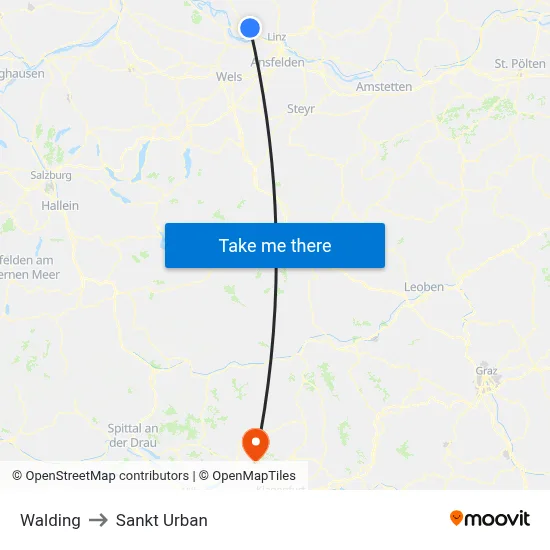 Walding to Sankt Urban map
