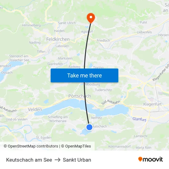 Keutschach am See to Sankt Urban map