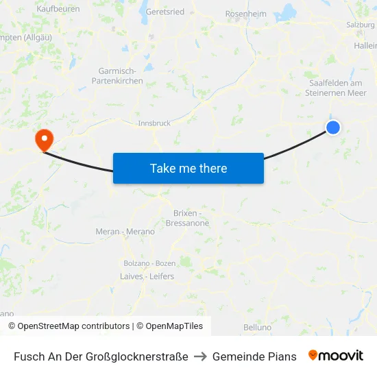 Fusch An Der Großglocknerstraße to Gemeinde Pians map