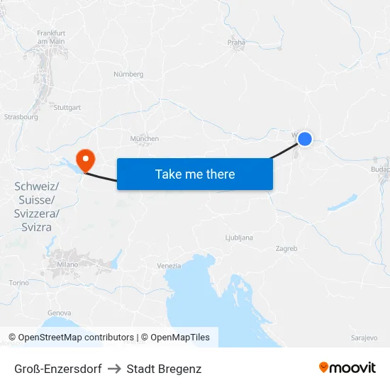 Groß-Enzersdorf to Stadt Bregenz map