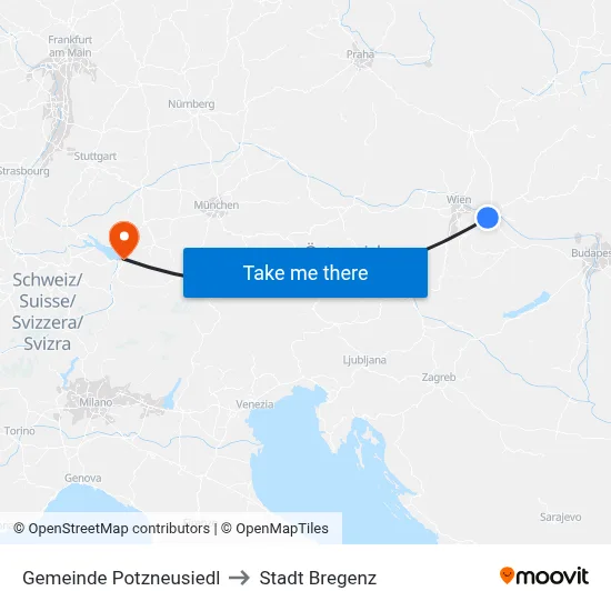 Gemeinde Potzneusiedl to Stadt Bregenz map