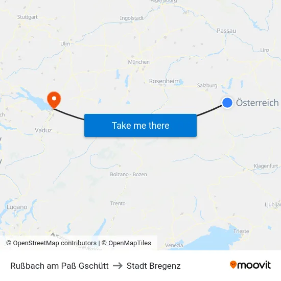 Rußbach am Paß Gschütt to Stadt Bregenz map