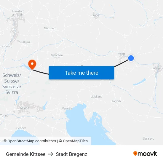 Gemeinde Kittsee to Stadt Bregenz map