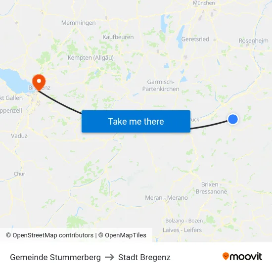 Gemeinde Stummerberg to Stadt Bregenz map