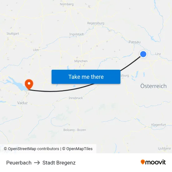 Peuerbach to Stadt Bregenz map