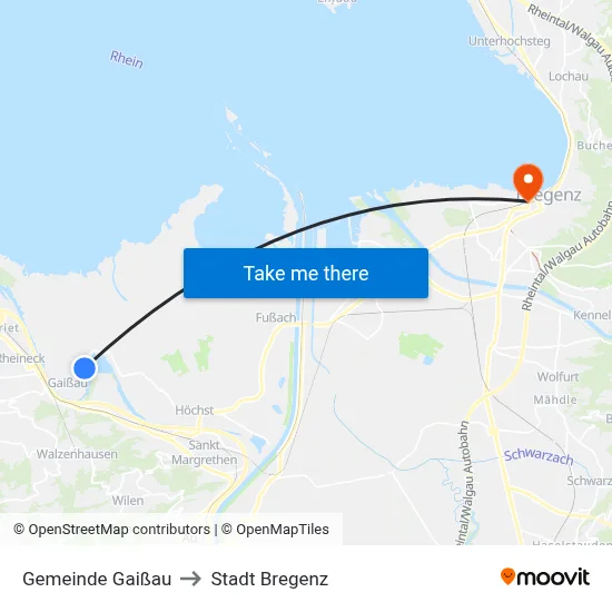 Gemeinde Gaißau to Stadt Bregenz map
