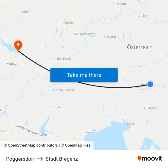 Poggersdorf to Stadt Bregenz map