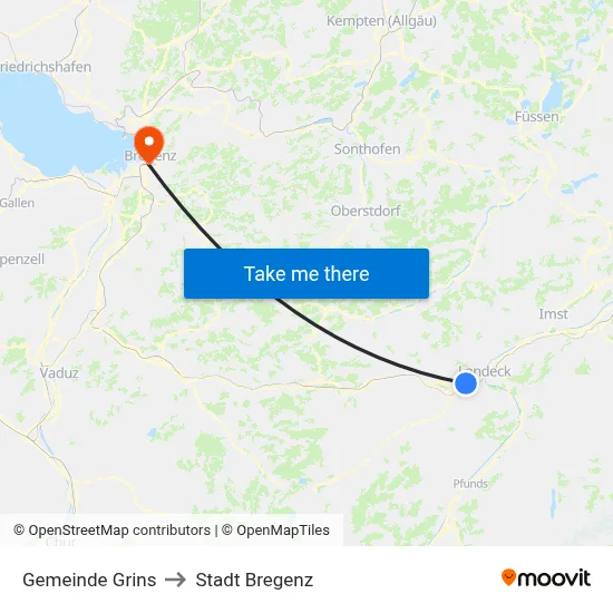 Gemeinde Grins to Stadt Bregenz map