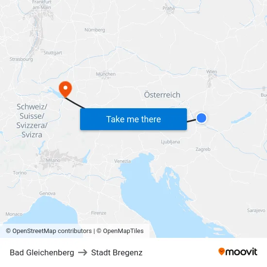 Bad Gleichenberg to Stadt Bregenz map