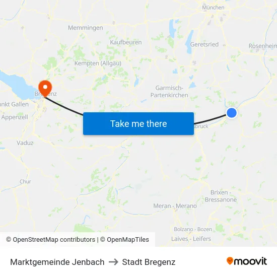 Marktgemeinde Jenbach to Stadt Bregenz map
