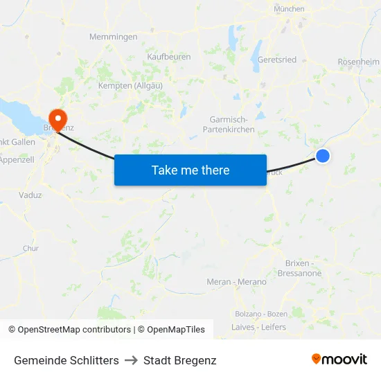Gemeinde Schlitters to Stadt Bregenz map