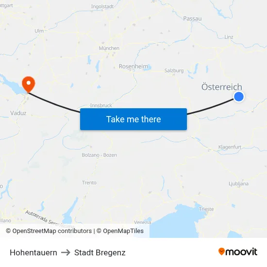 Hohentauern to Stadt Bregenz map