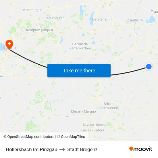 Hollersbach Im Pinzgau to Stadt Bregenz map