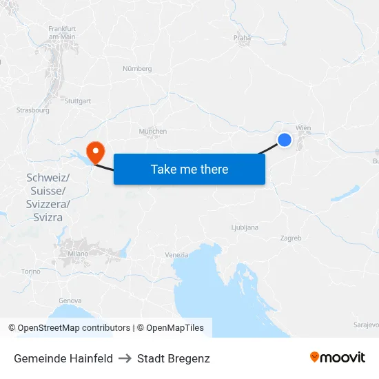 Gemeinde Hainfeld to Stadt Bregenz map