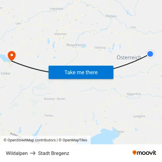 Wildalpen to Stadt Bregenz map