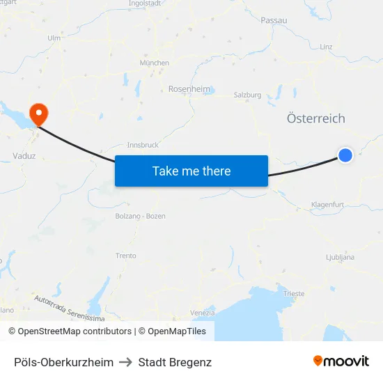 Pöls-Oberkurzheim to Stadt Bregenz map