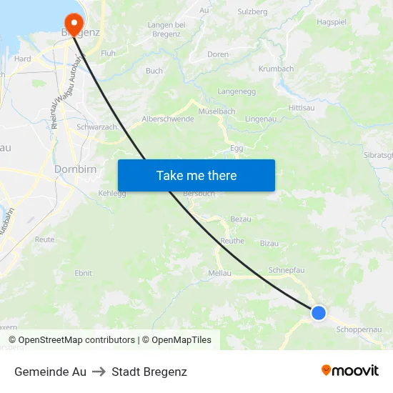 Gemeinde Au to Stadt Bregenz map