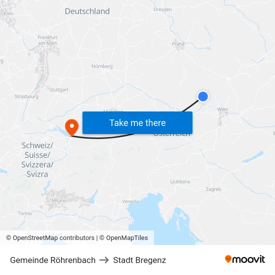 Gemeinde Röhrenbach to Stadt Bregenz map