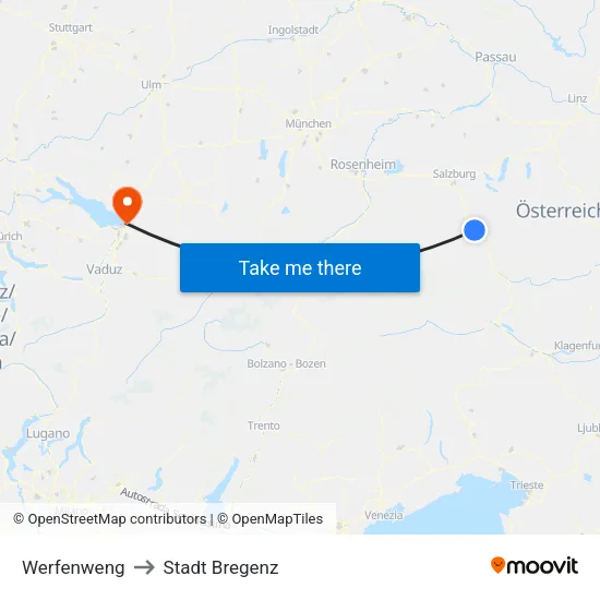 Werfenweng to Stadt Bregenz map