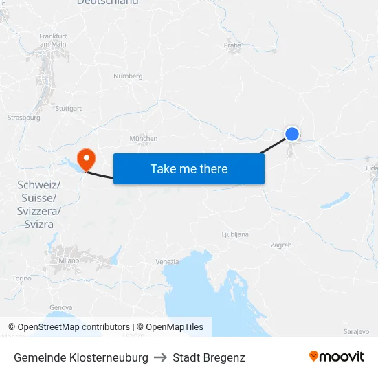 Gemeinde Klosterneuburg to Stadt Bregenz map