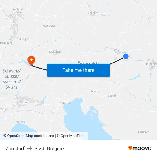 Zurndorf to Stadt Bregenz map