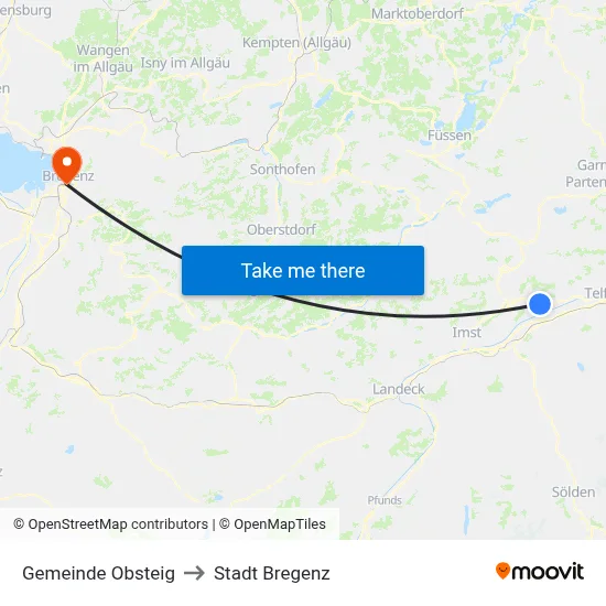 Gemeinde Obsteig to Stadt Bregenz map